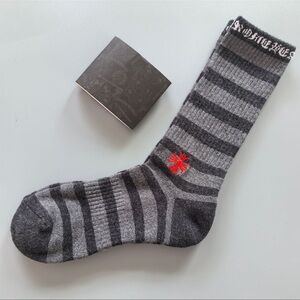 Striped Gray Crew Socks with Red Accent - Men
